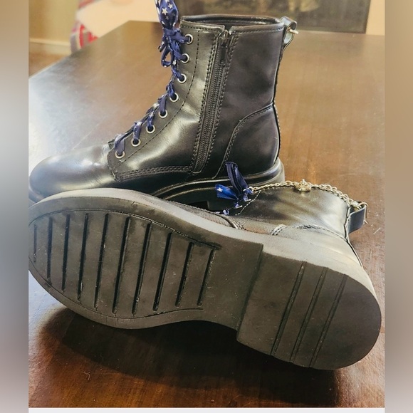 Black Leather Ankle Boots with Blue Laces - Picture 8 of 8